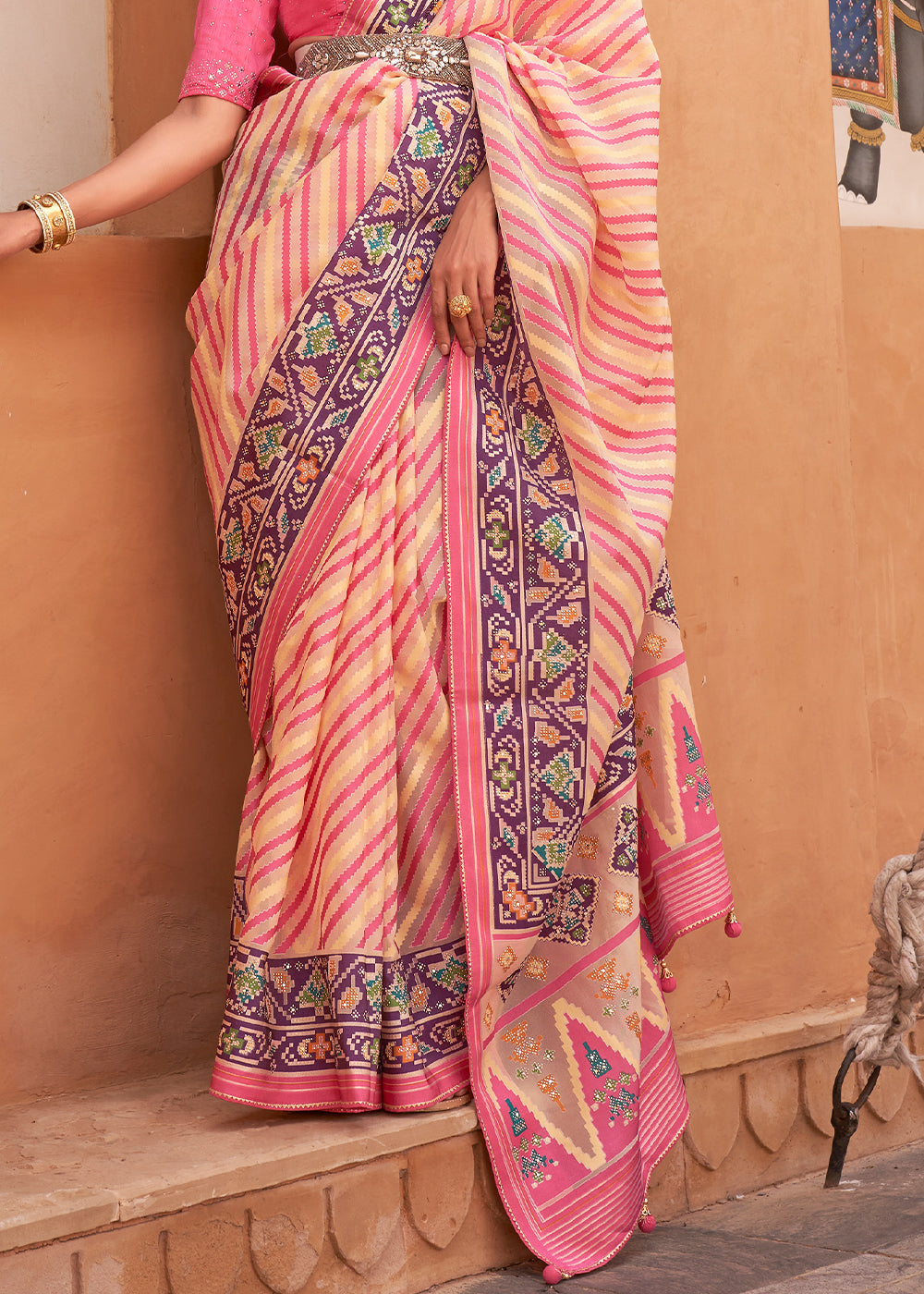 Cotton Candy Pink Patola Printed Tissue Silk Saree