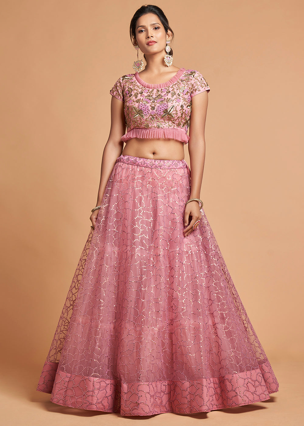 Wewak Pink Designer Soft Net Lehenga Choli