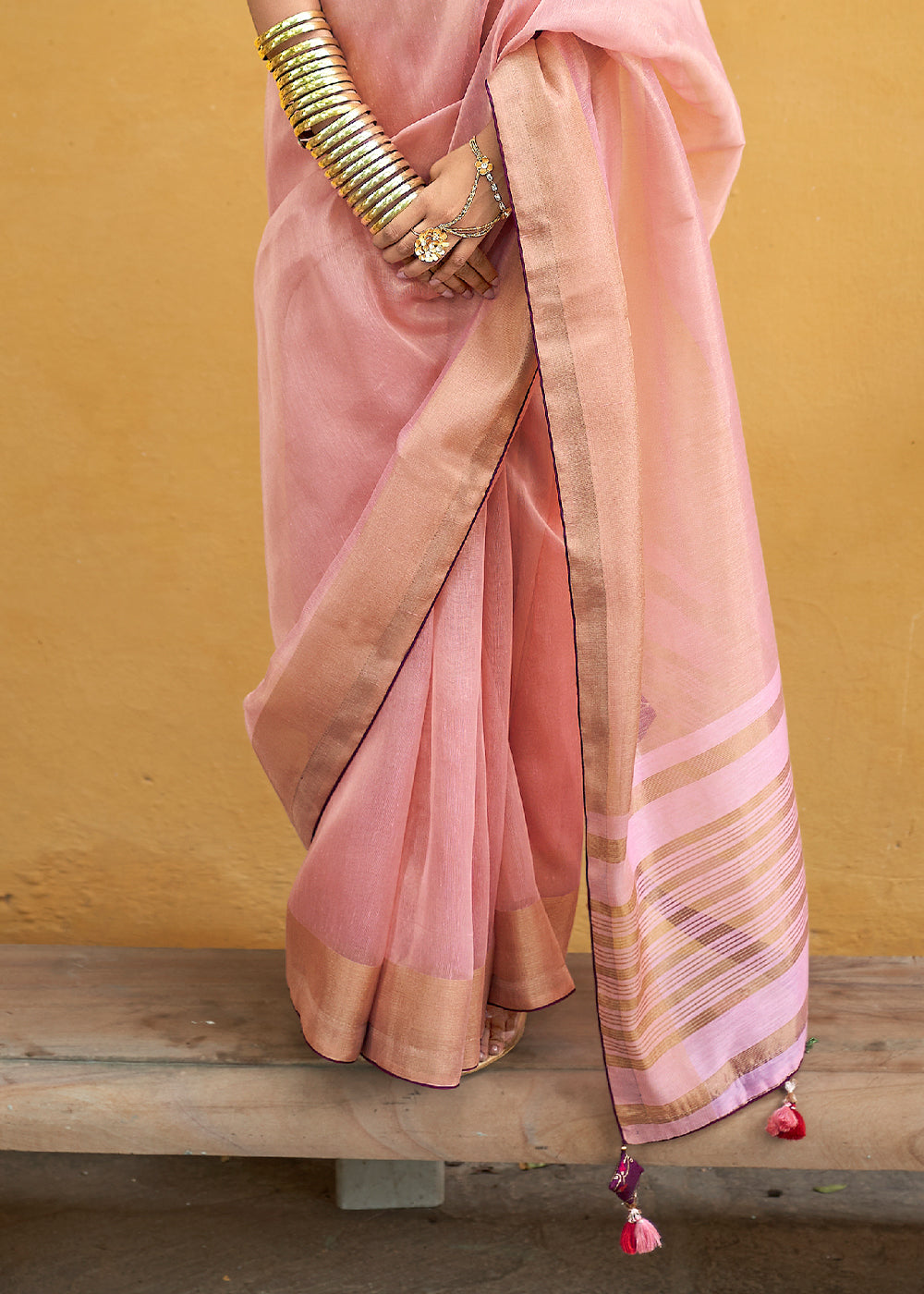 Oriental Pink Soft Tissue Organza Silk Saree