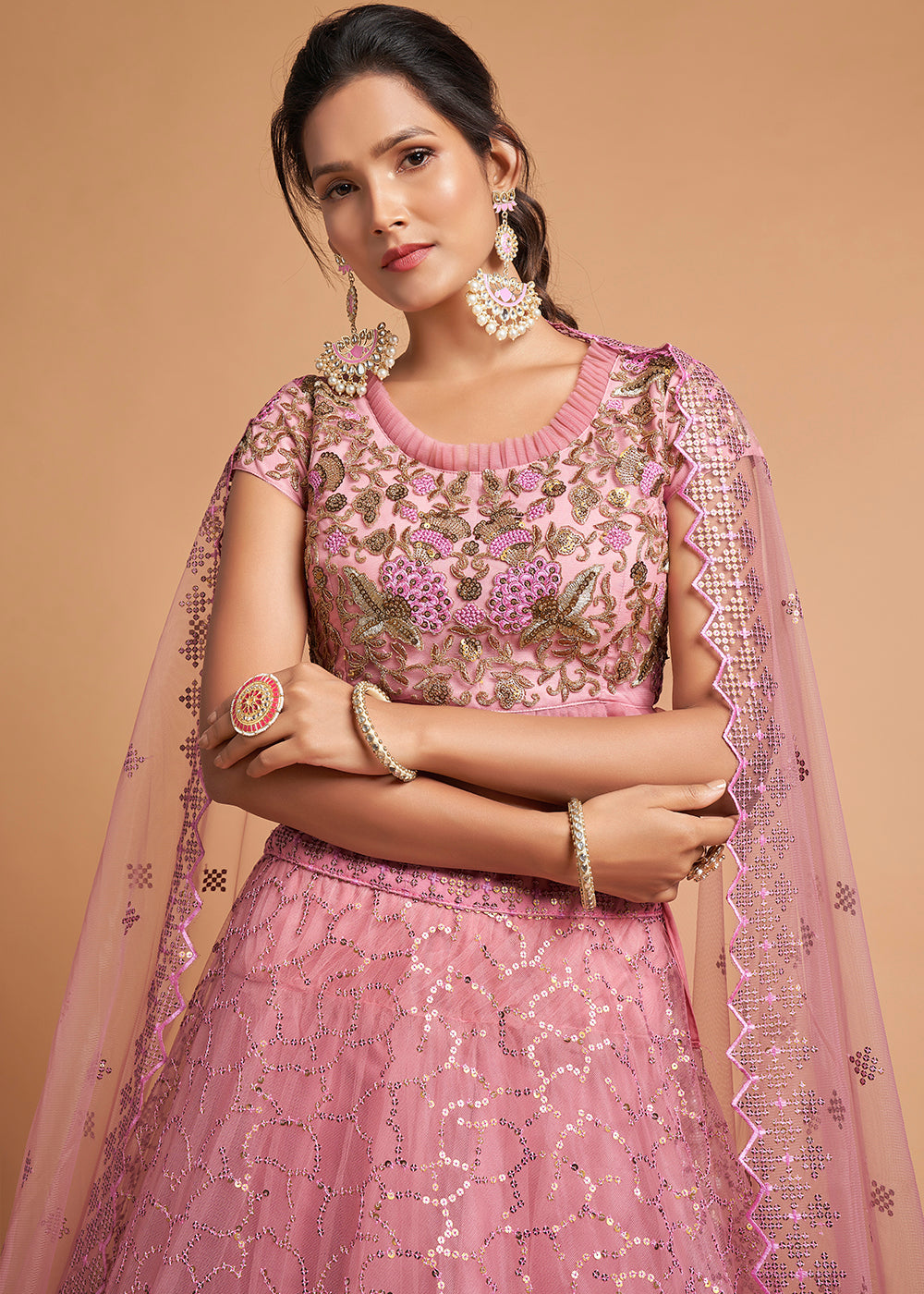 Wewak Pink Designer Soft Net Lehenga Choli