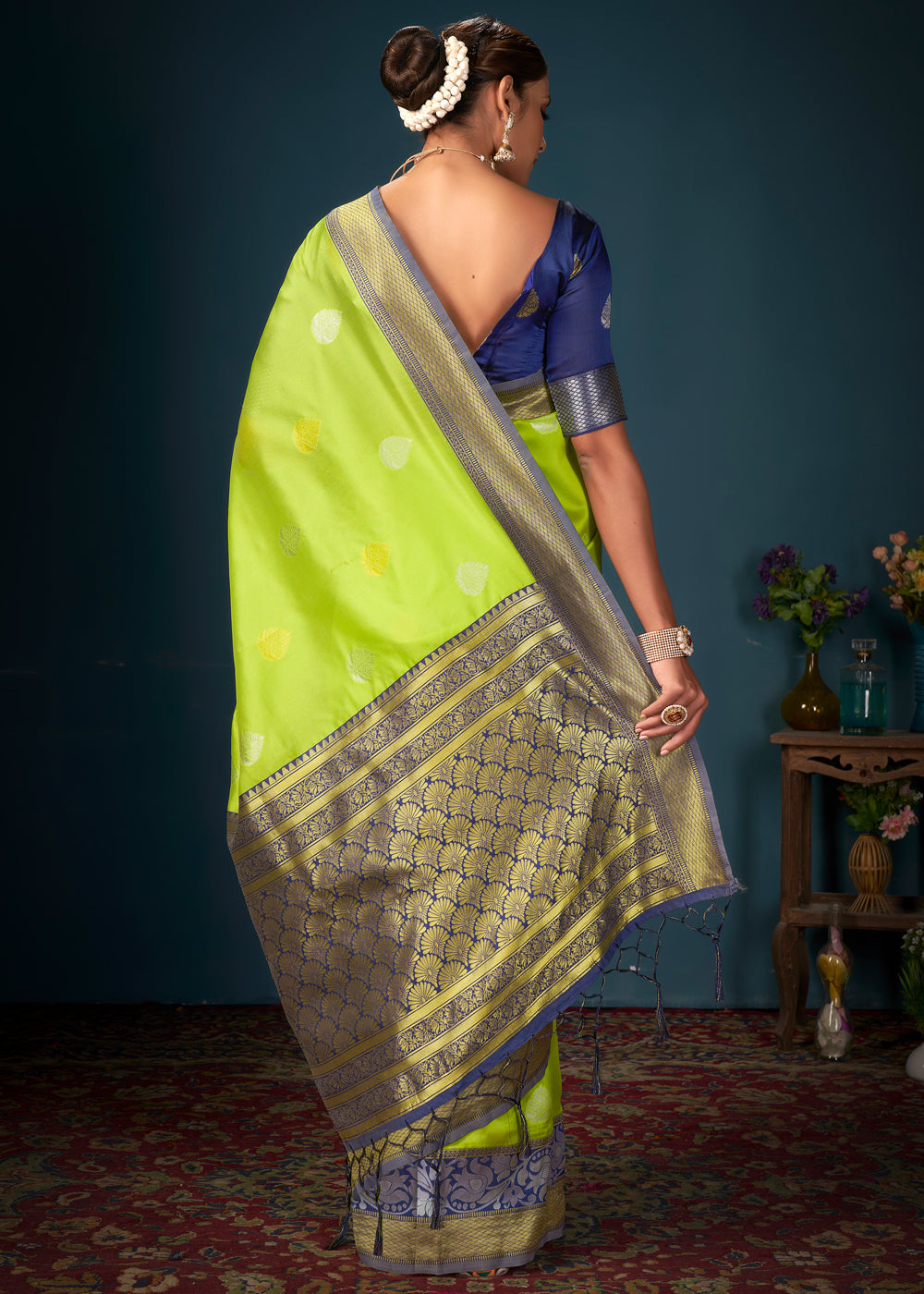 Atlantis Green and Blue Woven Banarasi Silk Saree