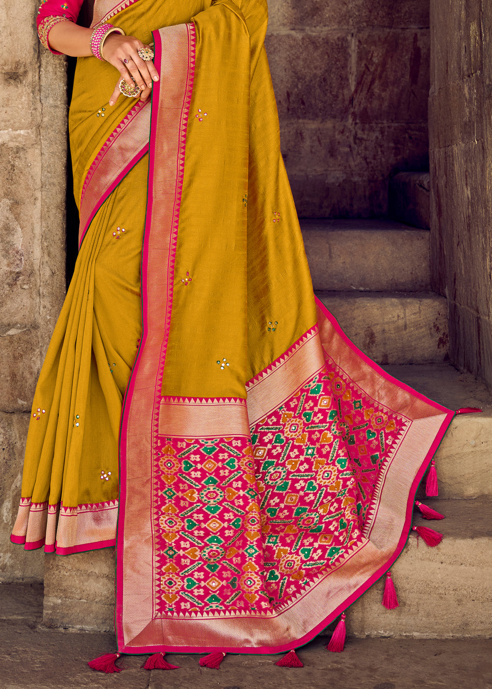 Dixie Yellow Banarasi Woven Silk Saree with Designer Blouse