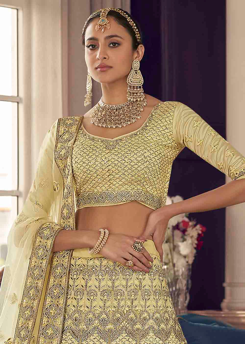 Primrose Yellow Crepe Lehenga Choli