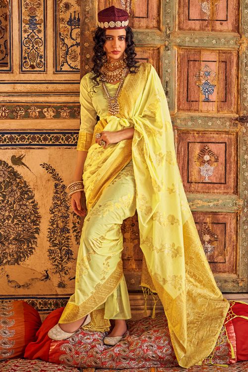 Old Gold Yellow Woven Georgette Saree