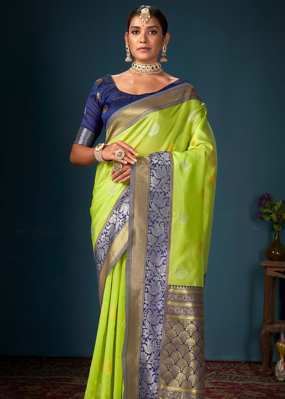 Atlantis Green and Blue Woven Banarasi Silk Saree