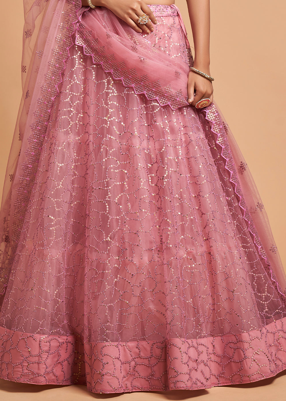 Wewak Pink Designer Soft Net Lehenga Choli