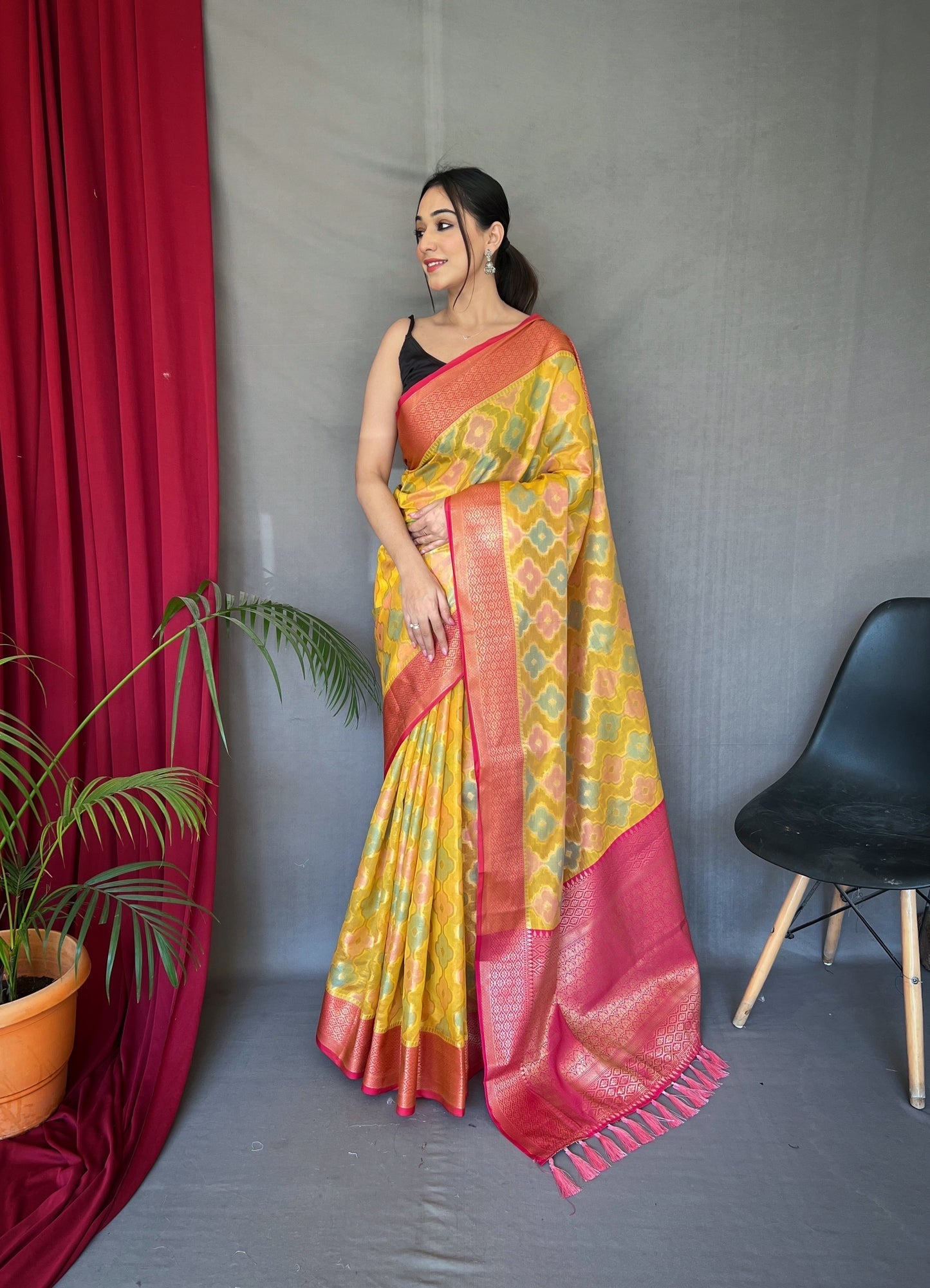 Sunglow Yellow Woven Organza Silk Saree