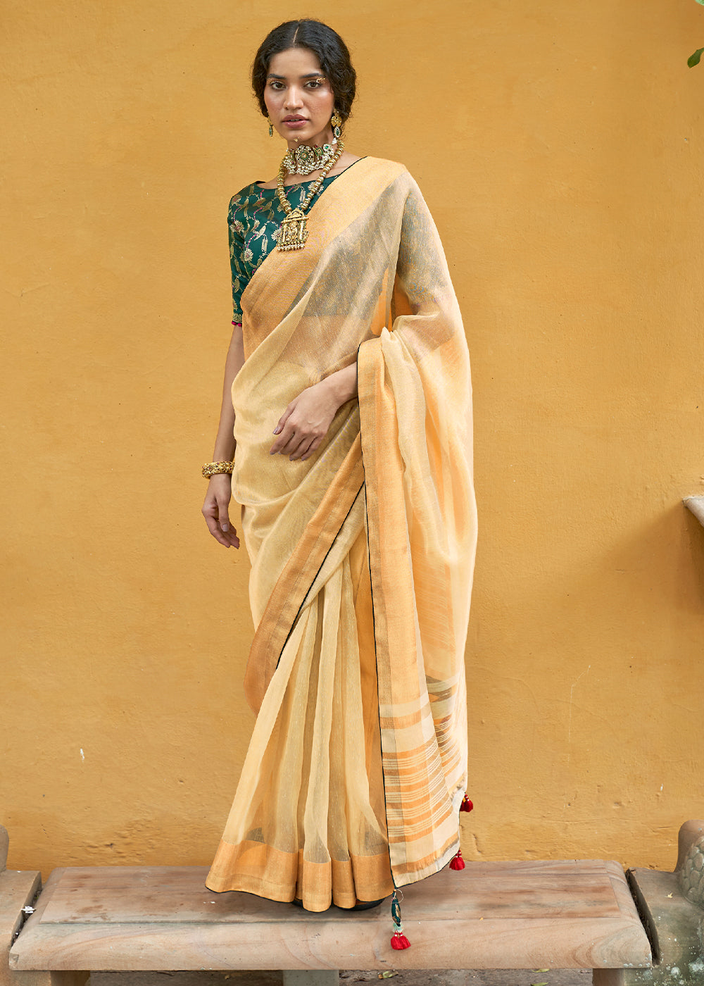 New Orleans Yellow Soft Tissue Organza Silk Saree