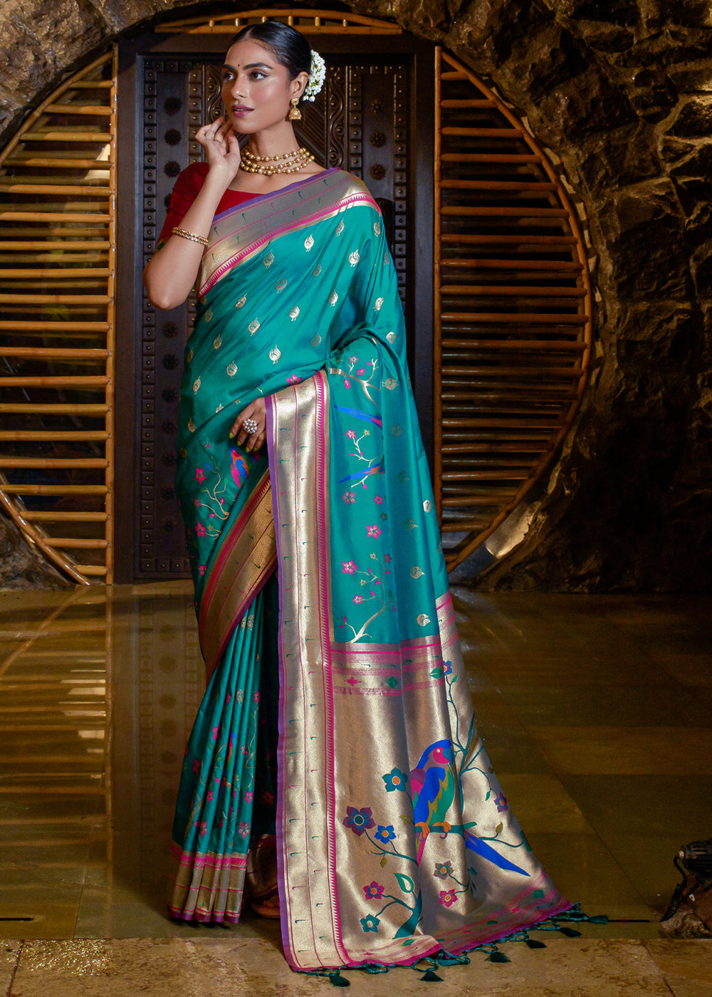 Java Blue Woven Paithani Silk Saree