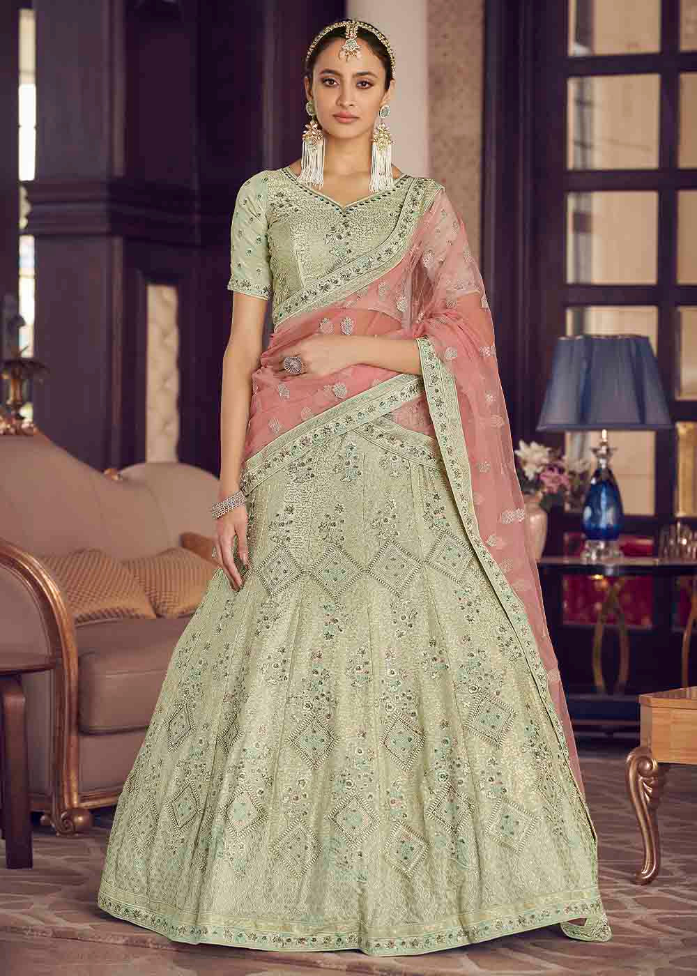 Swamp Green Crepe Lehenga Choli