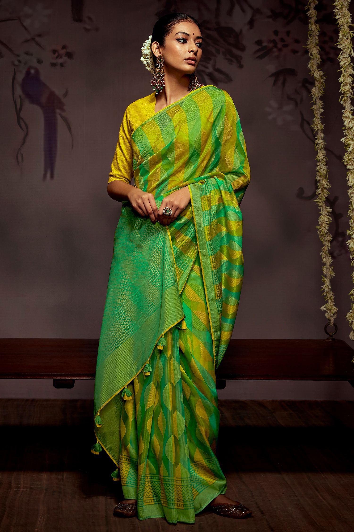 Atlantis Green Printed Brasso Saree