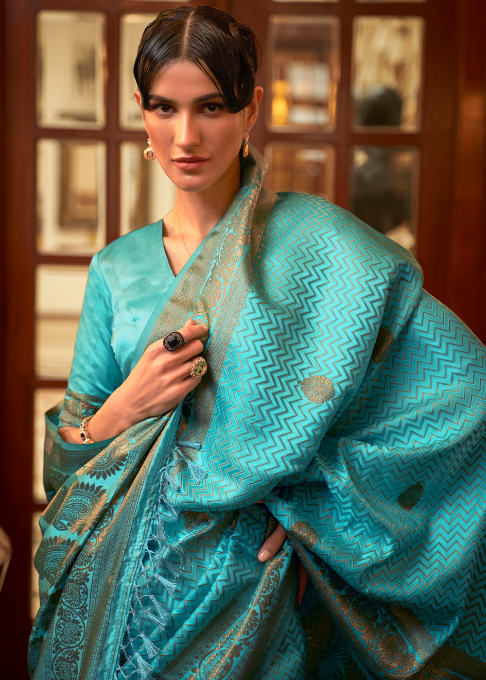 Downy Blue Woven Banarasi Silk Saree