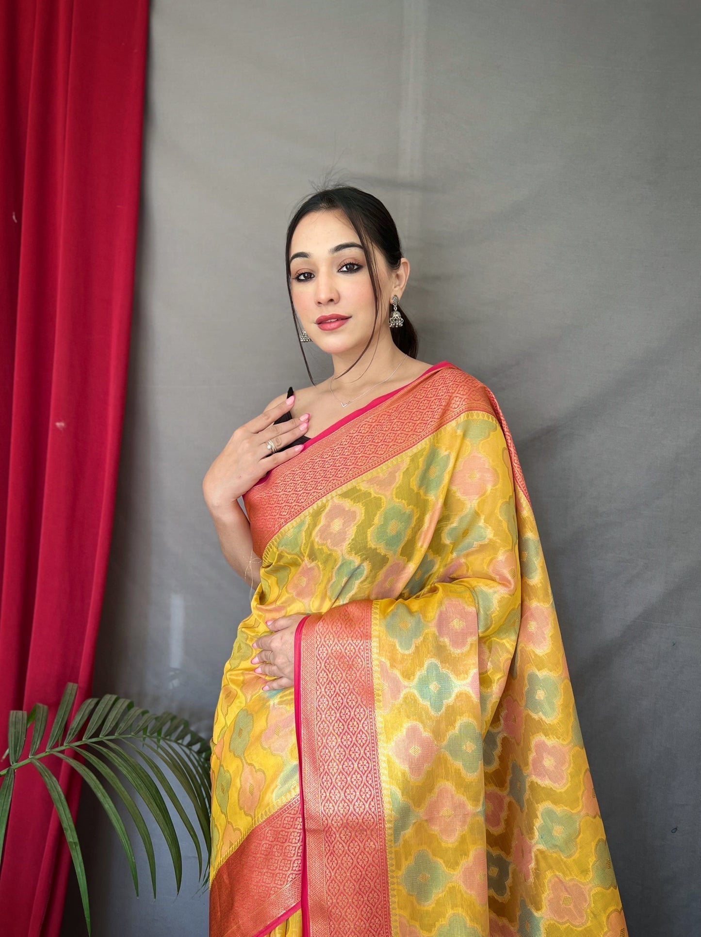 Sunglow Yellow Woven Organza Silk Saree