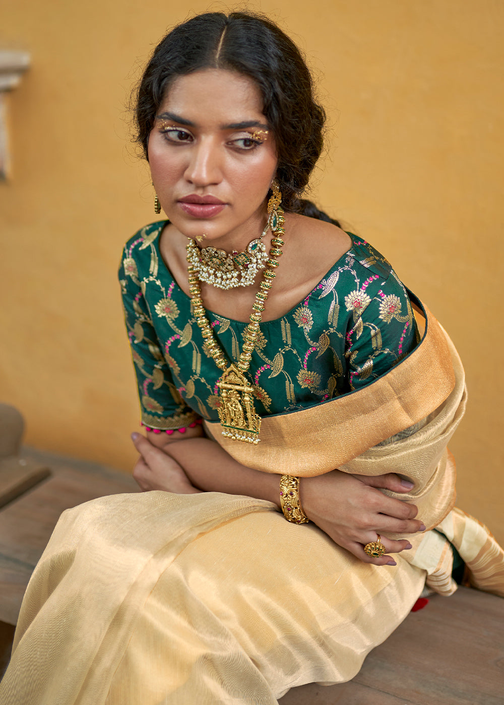 New Orleans Yellow Soft Tissue Organza Silk Saree