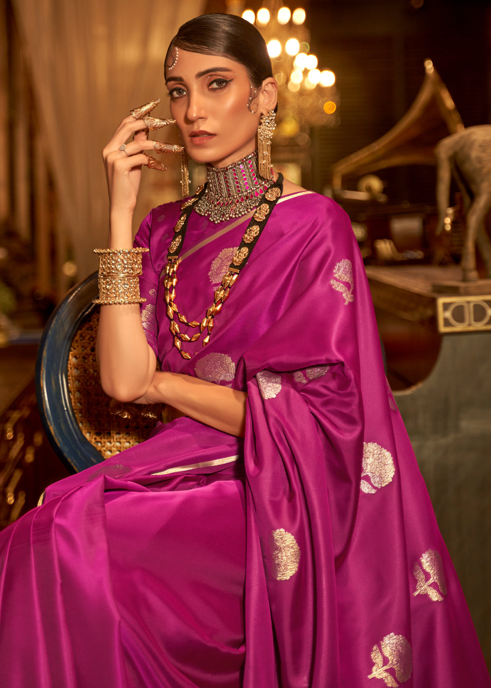 Jazzberry Jam Purple Woven Banarasi Satin Silk Saree