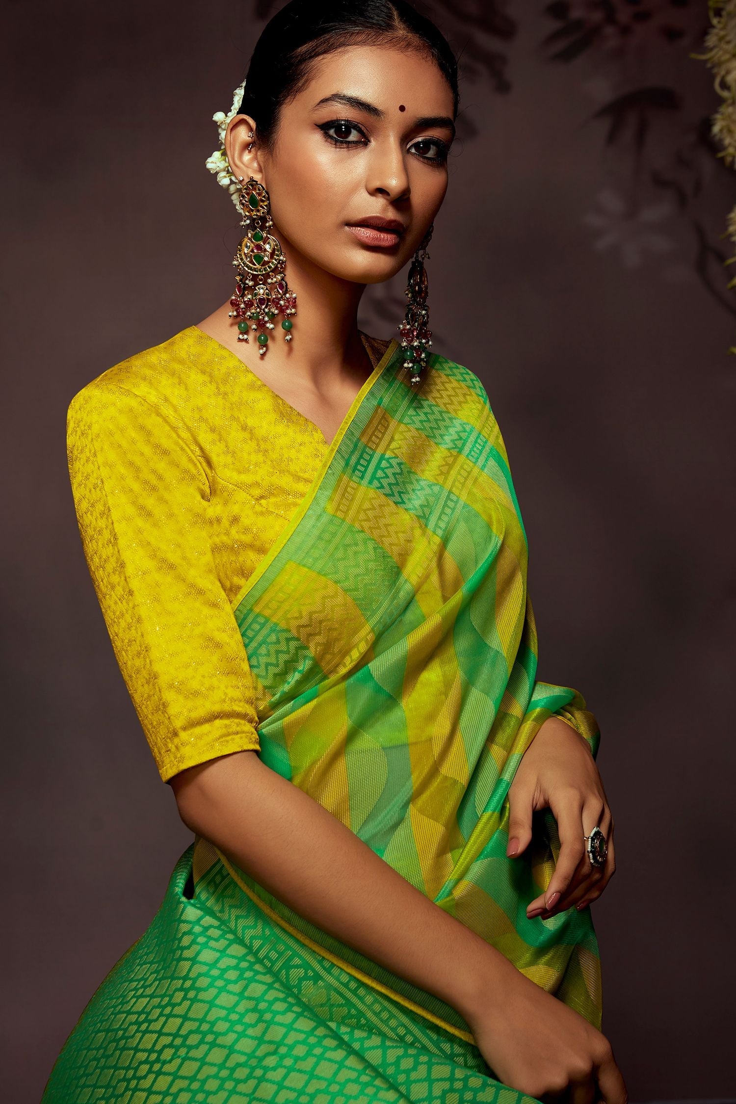 Atlantis Green Printed Brasso Saree