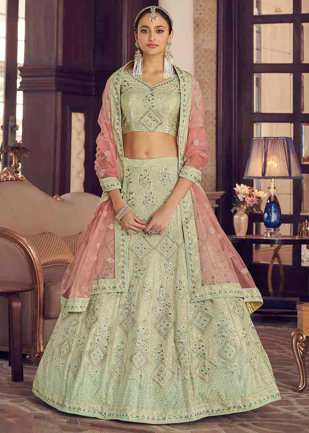 Swamp Green Crepe Lehenga Choli