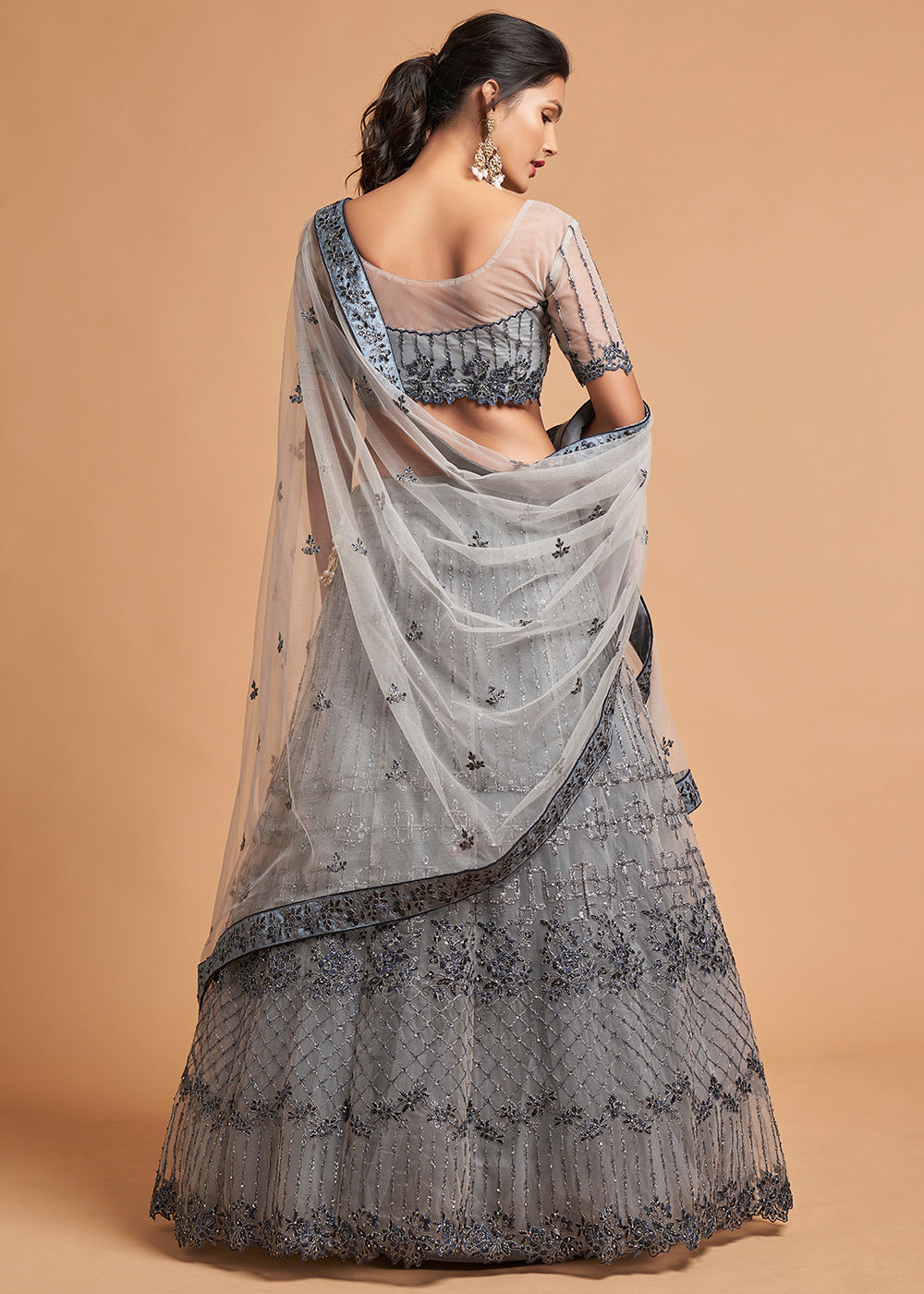 Ironside Grey Designer Soft Net Lehenga Choli