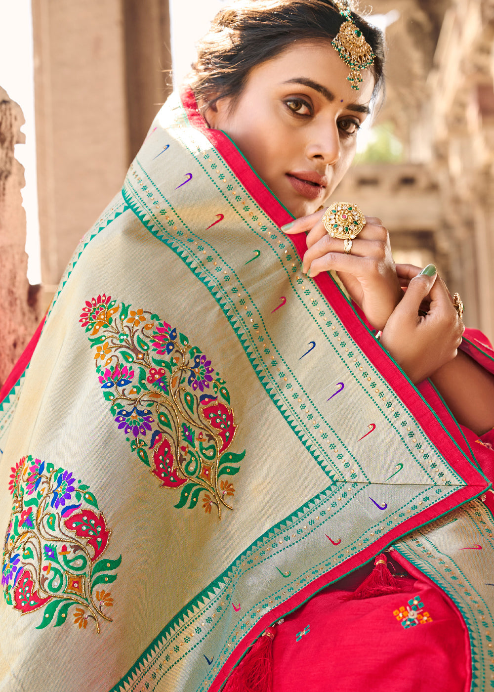 Chilli Red Banarasi Woven Silk Saree with Designer Blouse