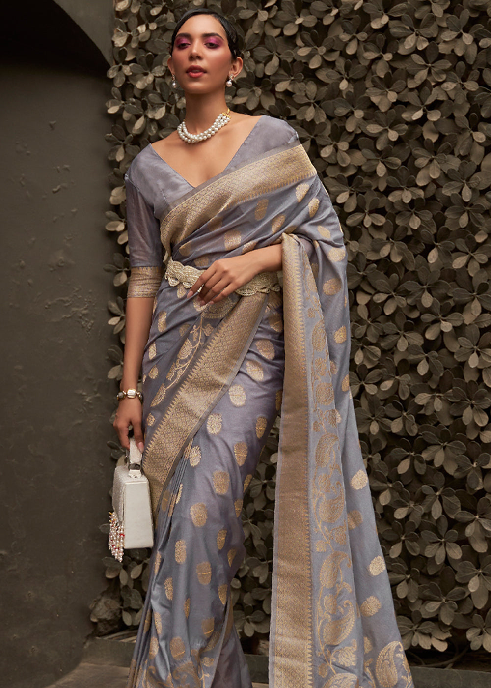 Granite Grey Woven Banarasi Chiffon Saree