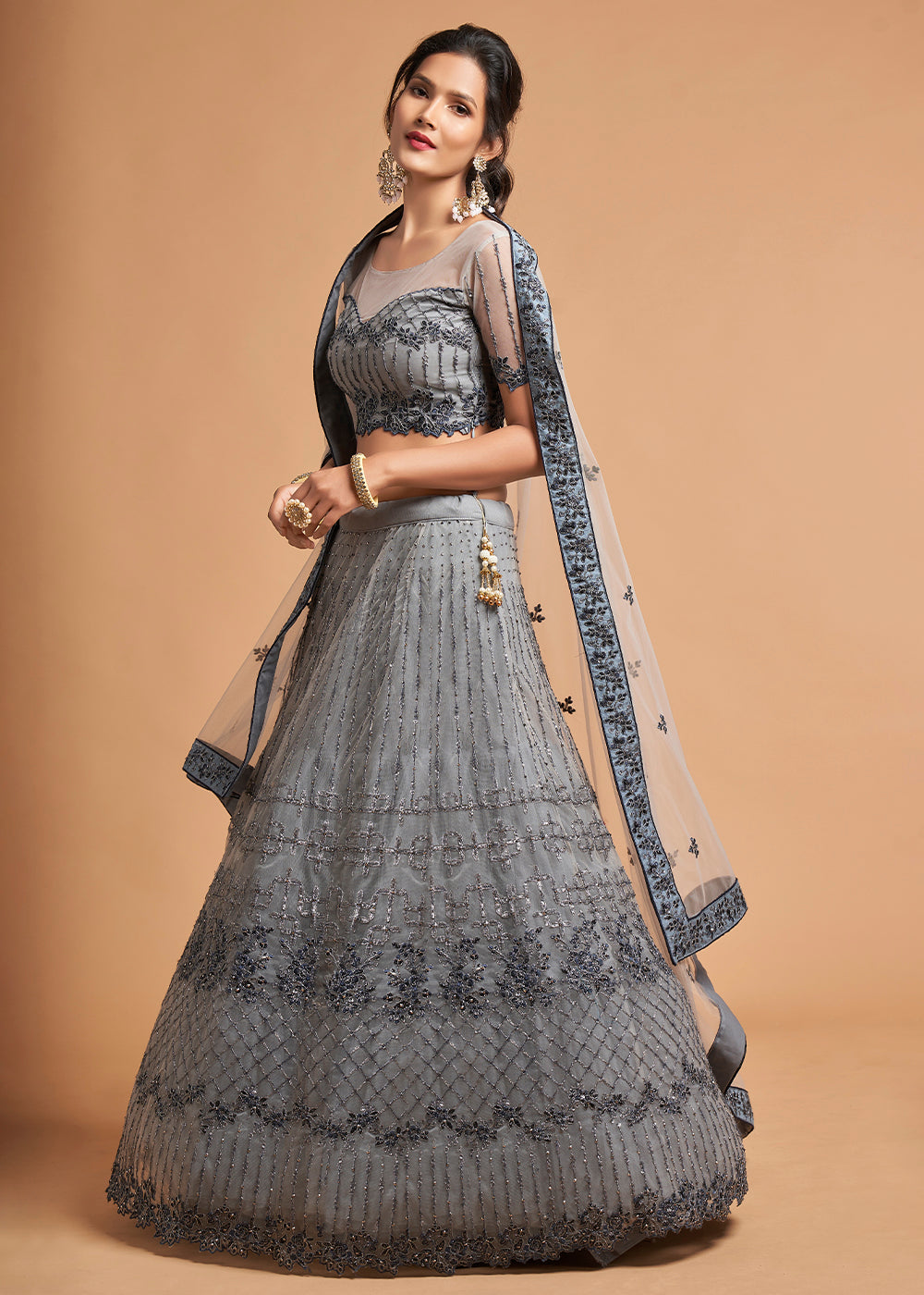 Ironside Grey Designer Soft Net Lehenga Choli