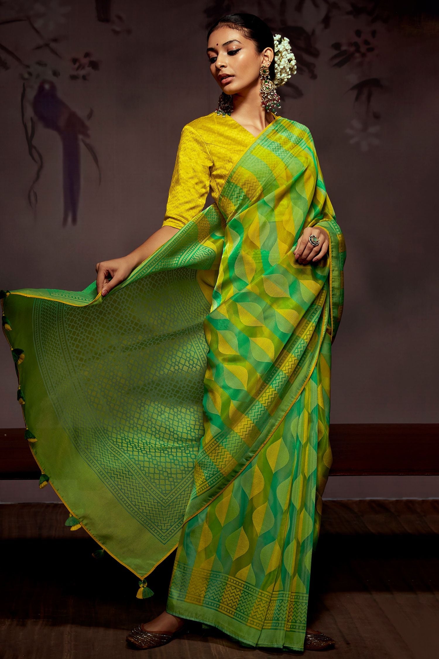 Atlantis Green Printed Brasso Saree