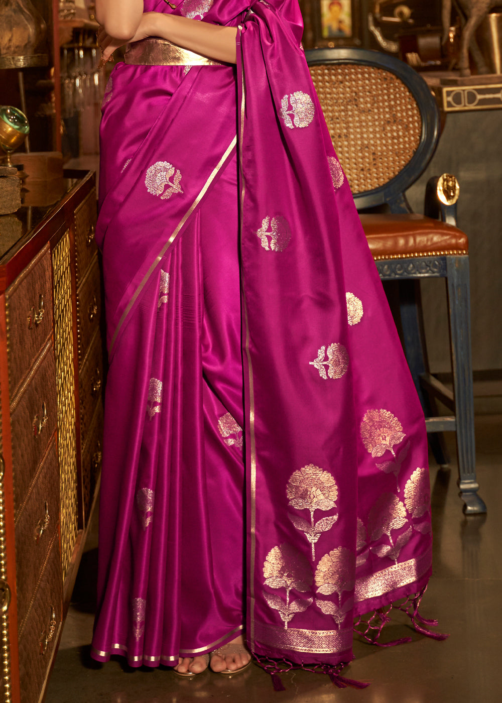 Jazzberry Jam Purple Woven Banarasi Satin Silk Saree