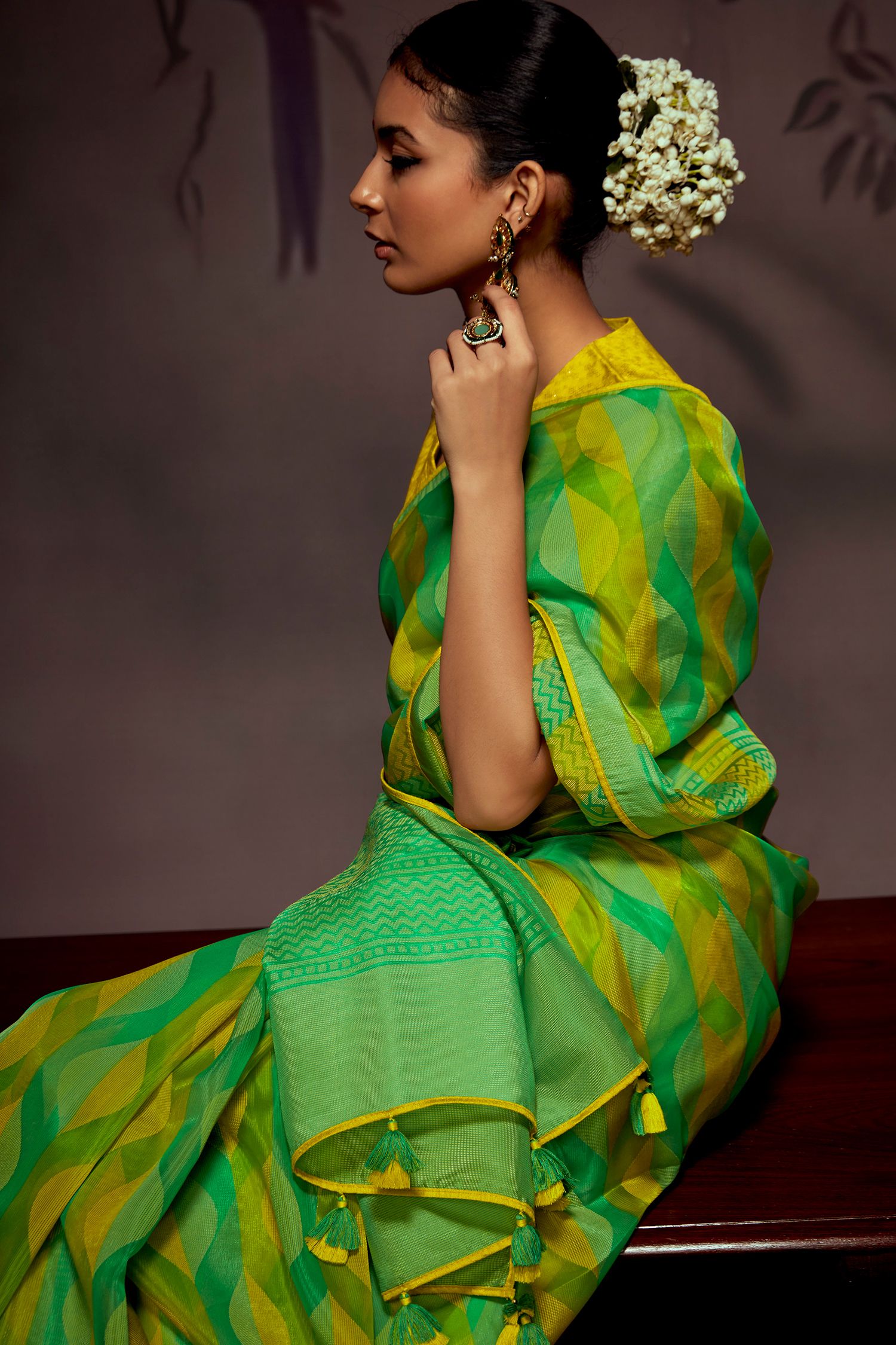 Atlantis Green Printed Brasso Saree