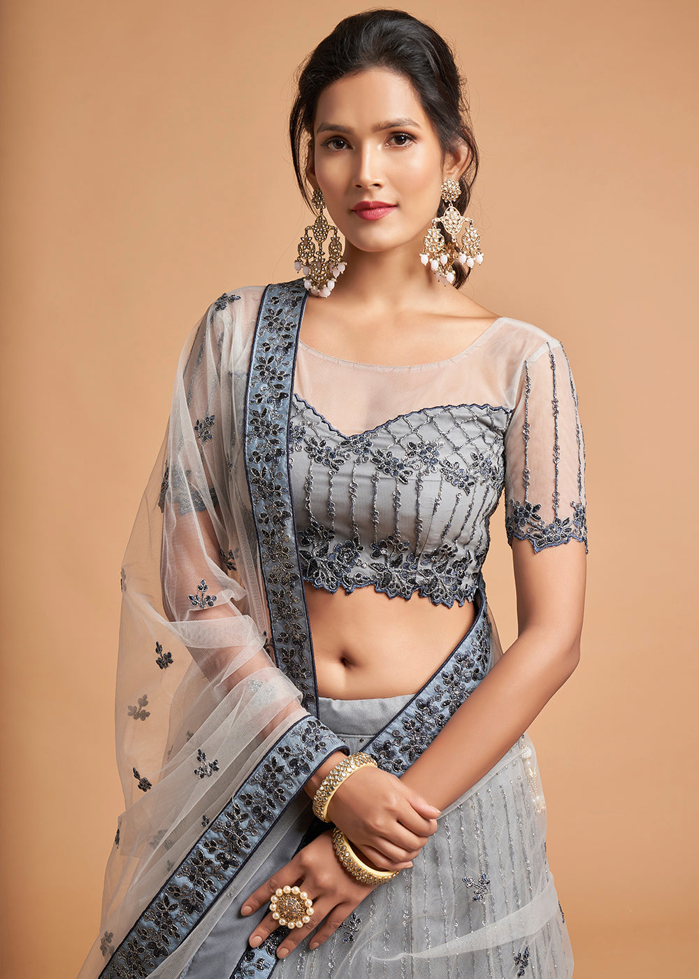 Ironside Grey Designer Soft Net Lehenga Choli