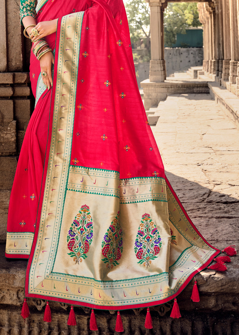 Chilli Red Banarasi Woven Silk Saree with Designer Blouse