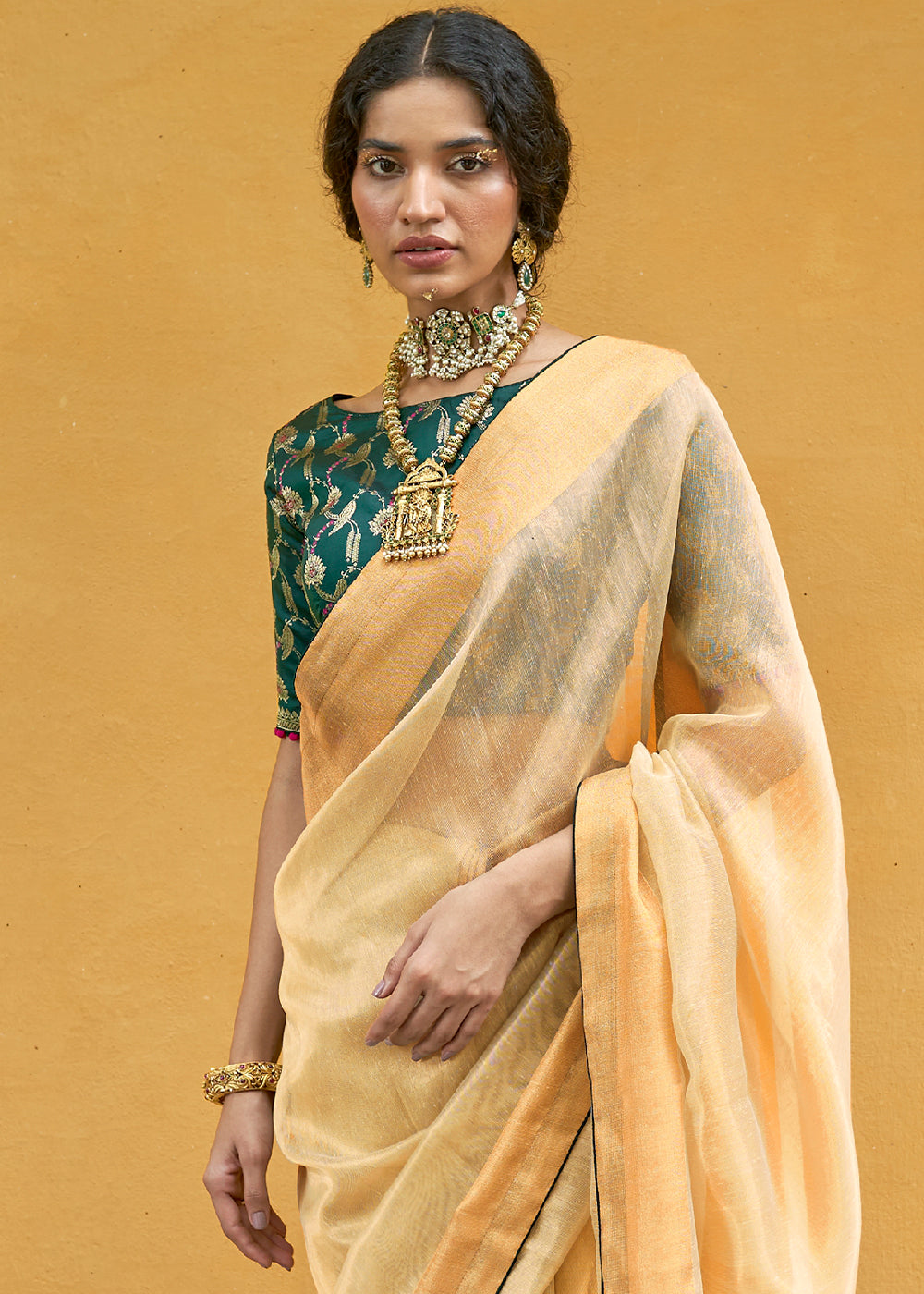 New Orleans Yellow Soft Tissue Organza Silk Saree