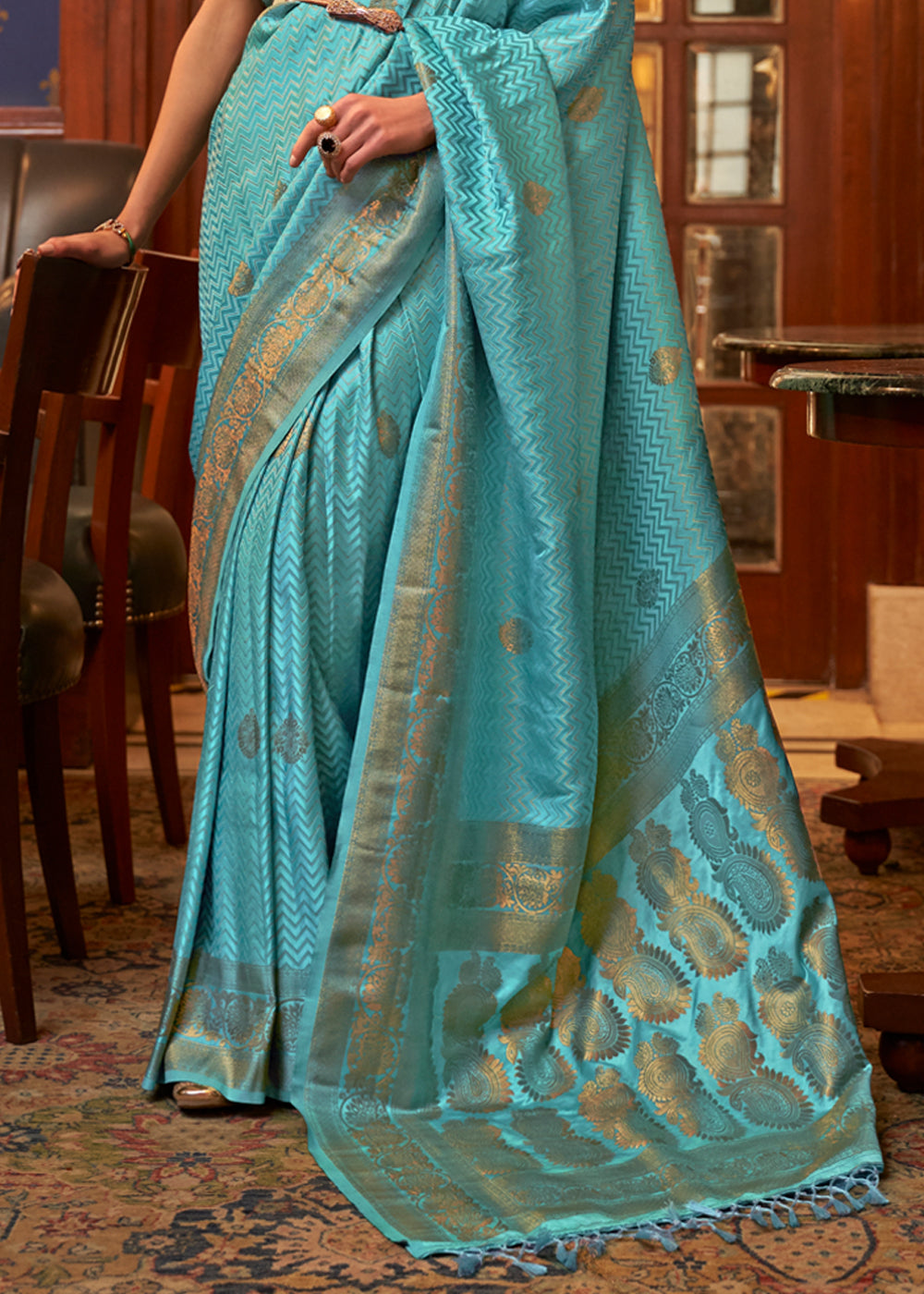 Downy Blue Woven Banarasi Silk Saree