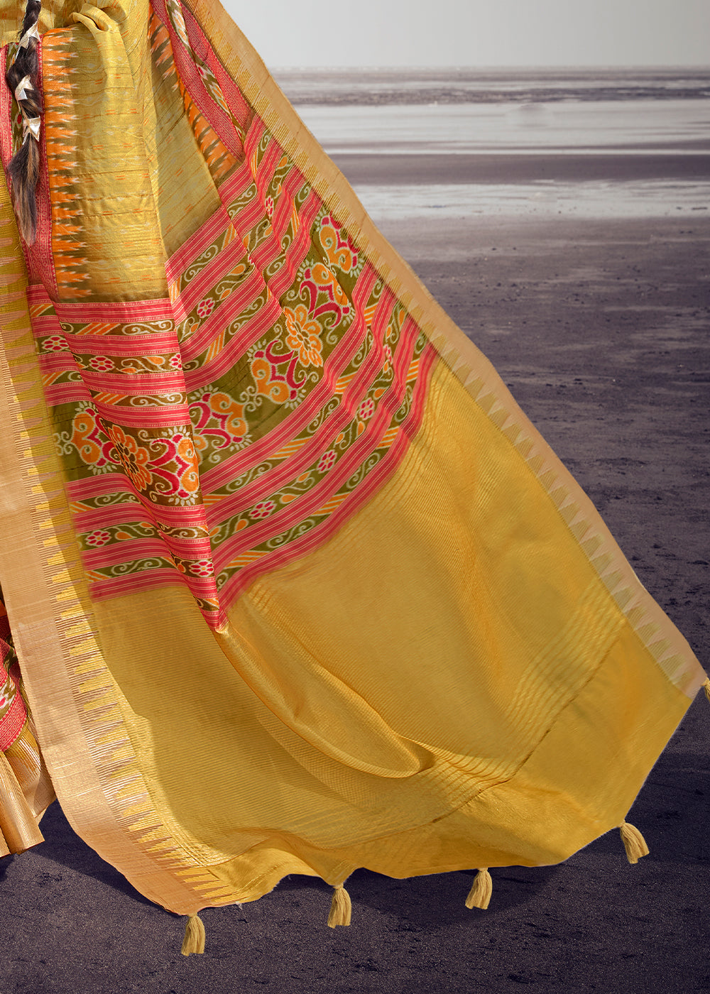 Equator Yellow Printed Designer Silk Saree