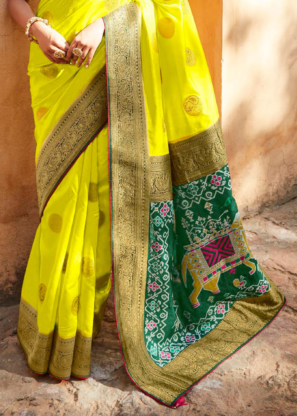 Laser Lemon Woven Patola Designer Silk Saree