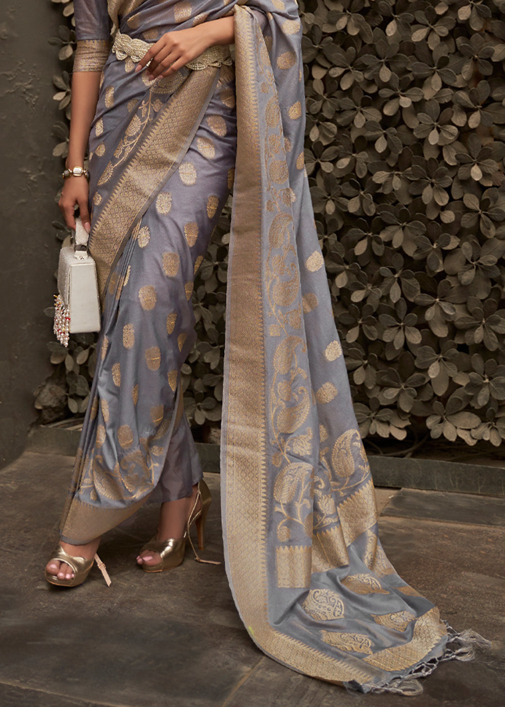 Granite Grey Woven Banarasi Chiffon Saree