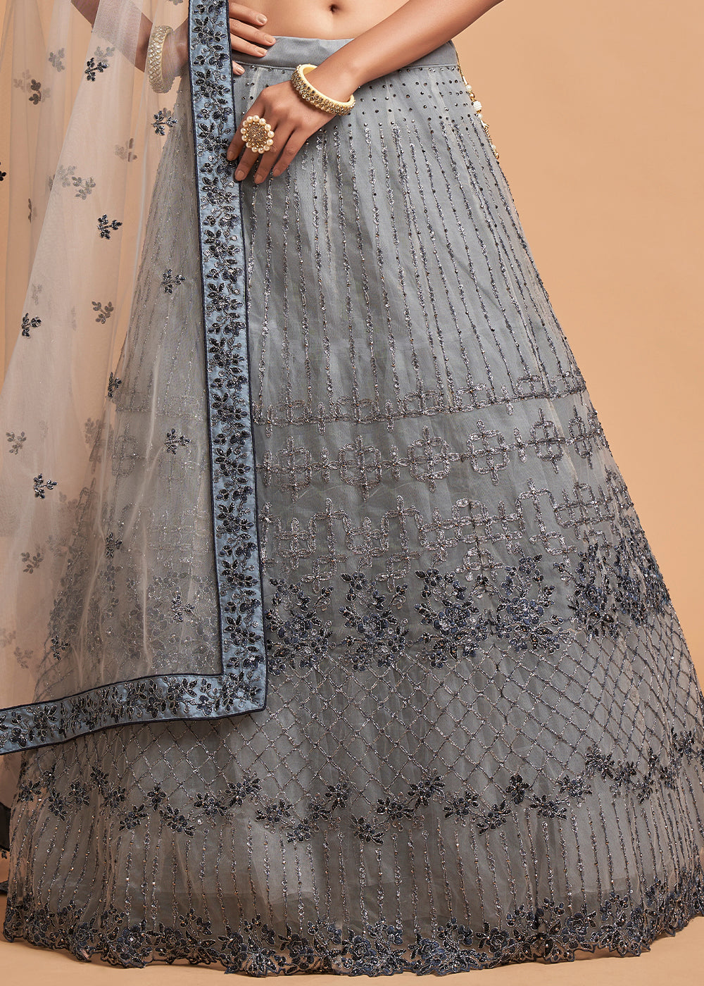 Ironside Grey Designer Soft Net Lehenga Choli