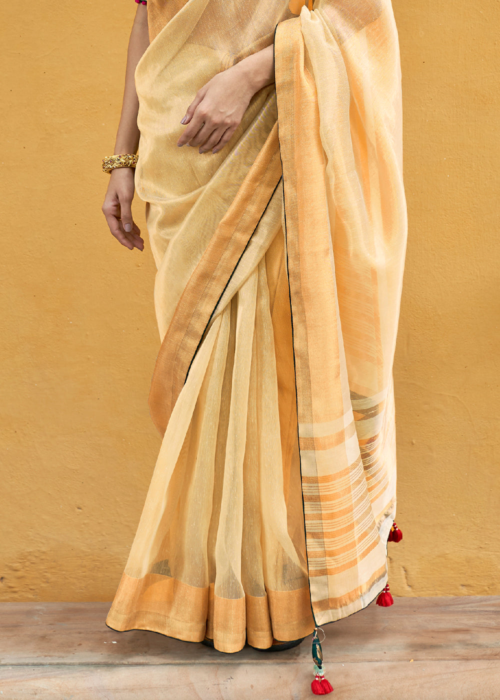 New Orleans Yellow Soft Tissue Organza Silk Saree