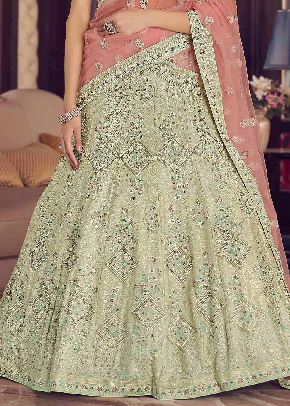 Swamp Green Crepe Lehenga Choli