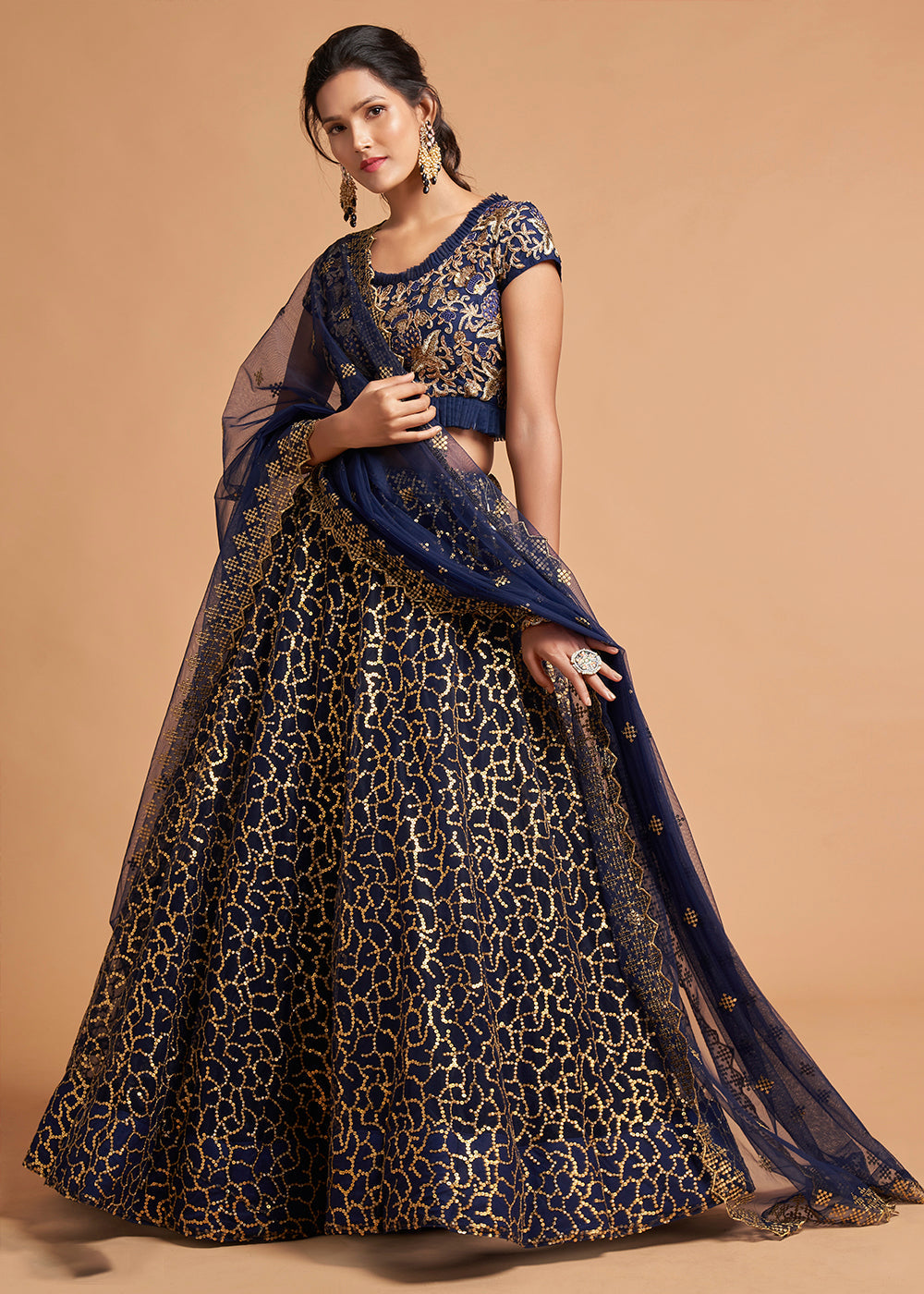 Ebony Clay Blue Designer Soft Net Lehenga Choli