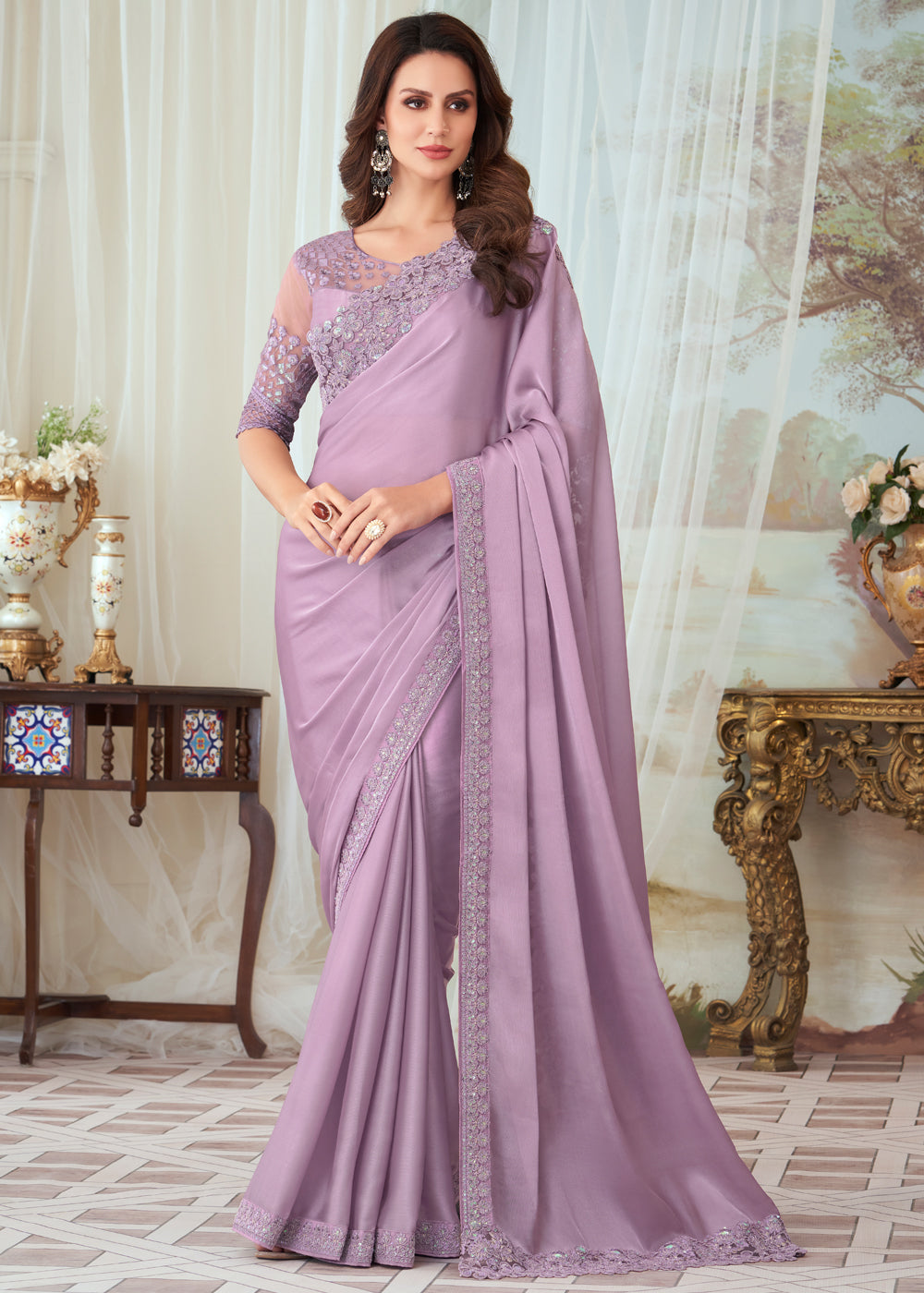 Melanie Purple Woven Satin Silk Saree