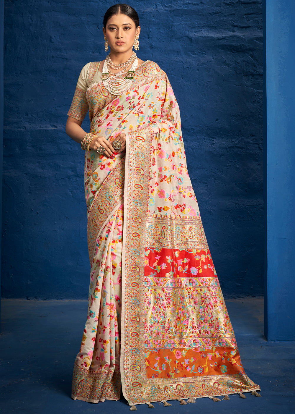 Australian Mint Cream Woven Banarasi Jamewar Saree