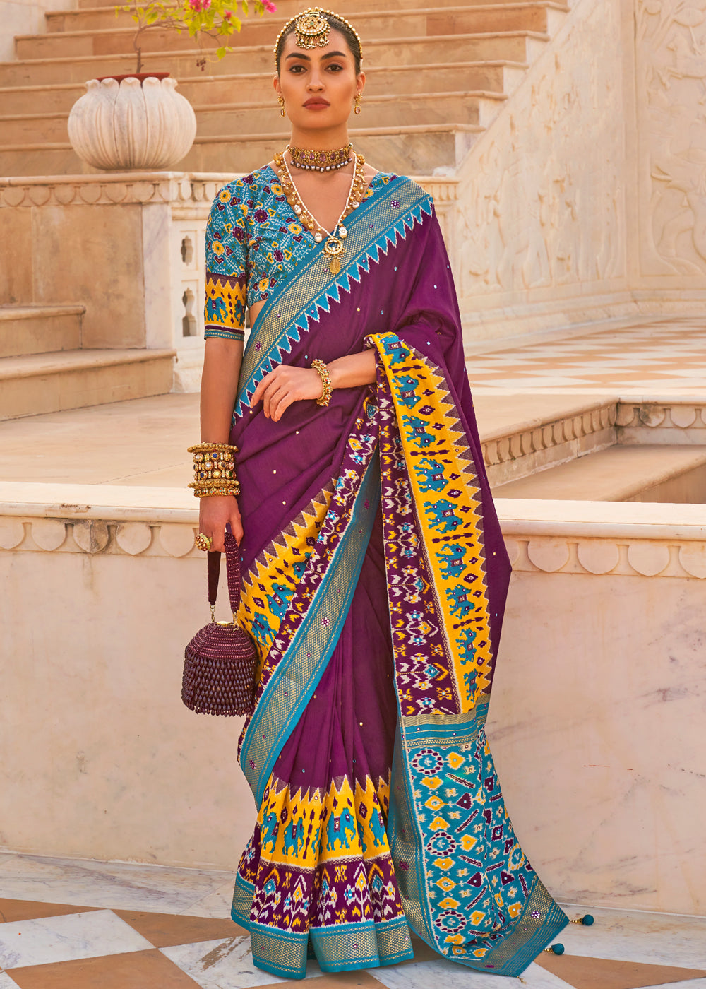 Cosmic Purple and Blue Woven Patola Silk Saree