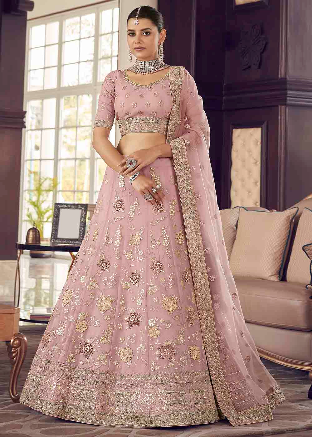 Careys Pink Organza Lehenga Choli