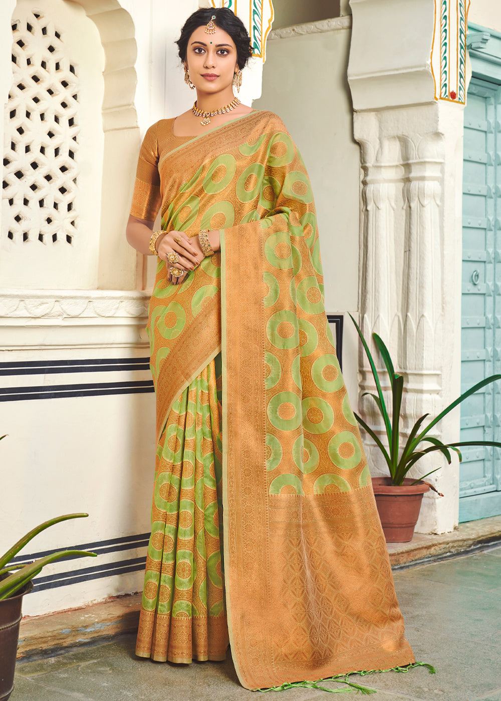 Deco Green Woven Banarasi Organza Silk Saree