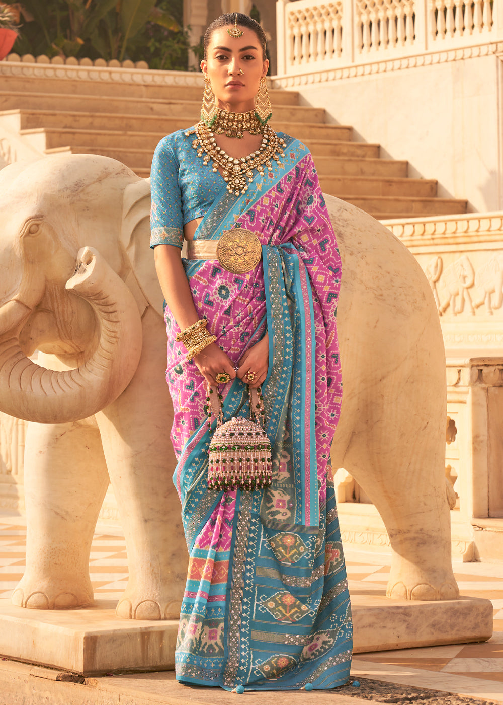 Ruby Purple and Blue Woven Patola Silk Saree