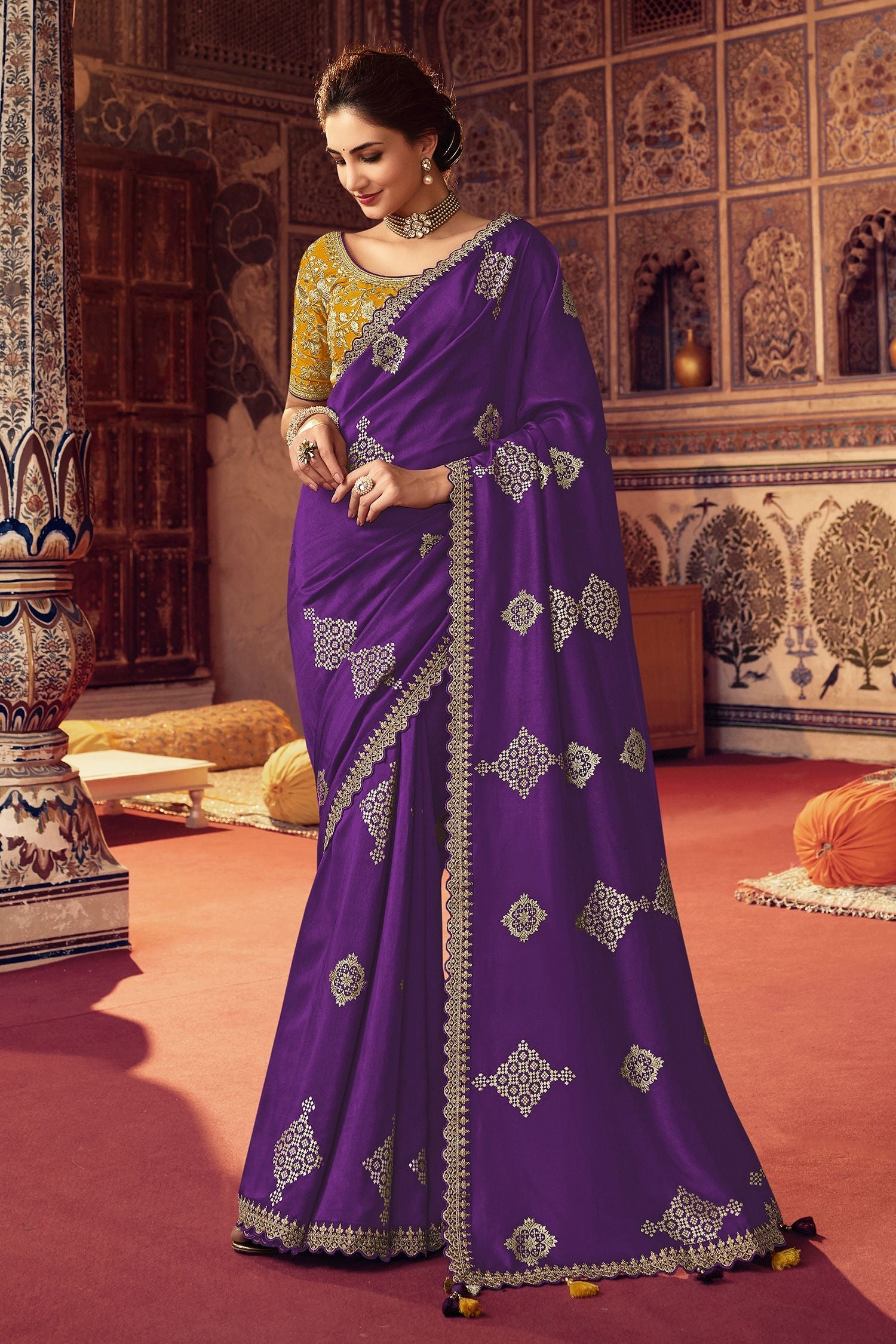 Bossanova Purple Woven Silk Saree with Peacock Motifs