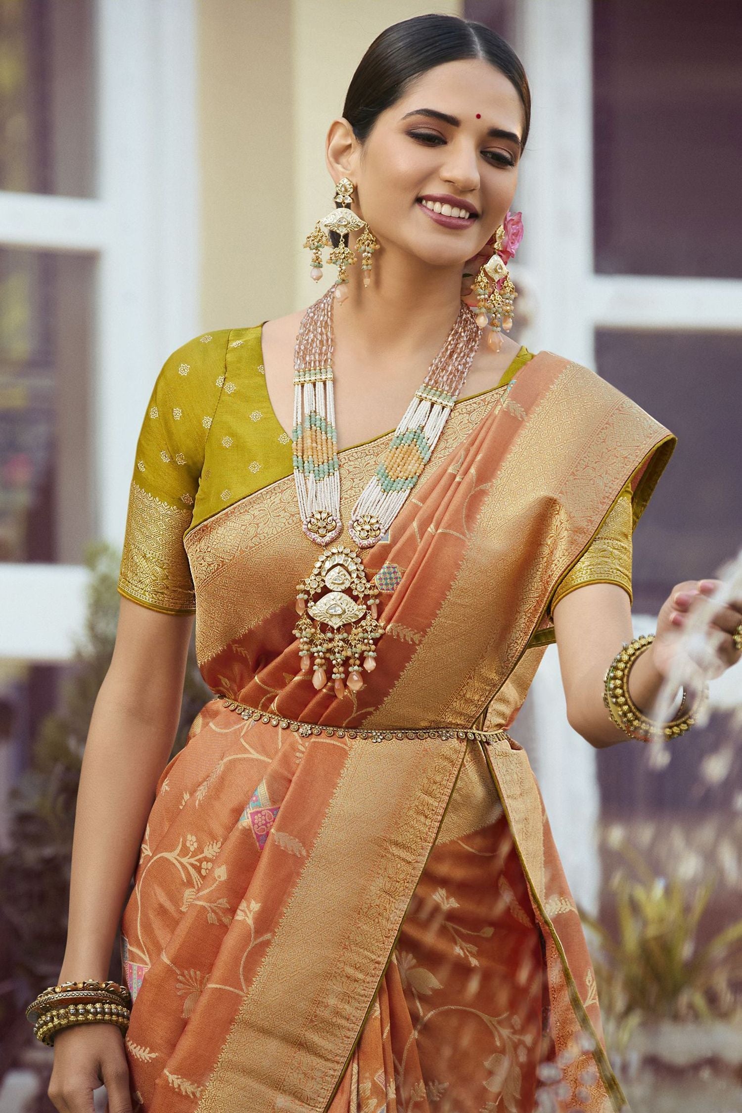 Tacao Orange Woven Designer Banarasi Silk Saree