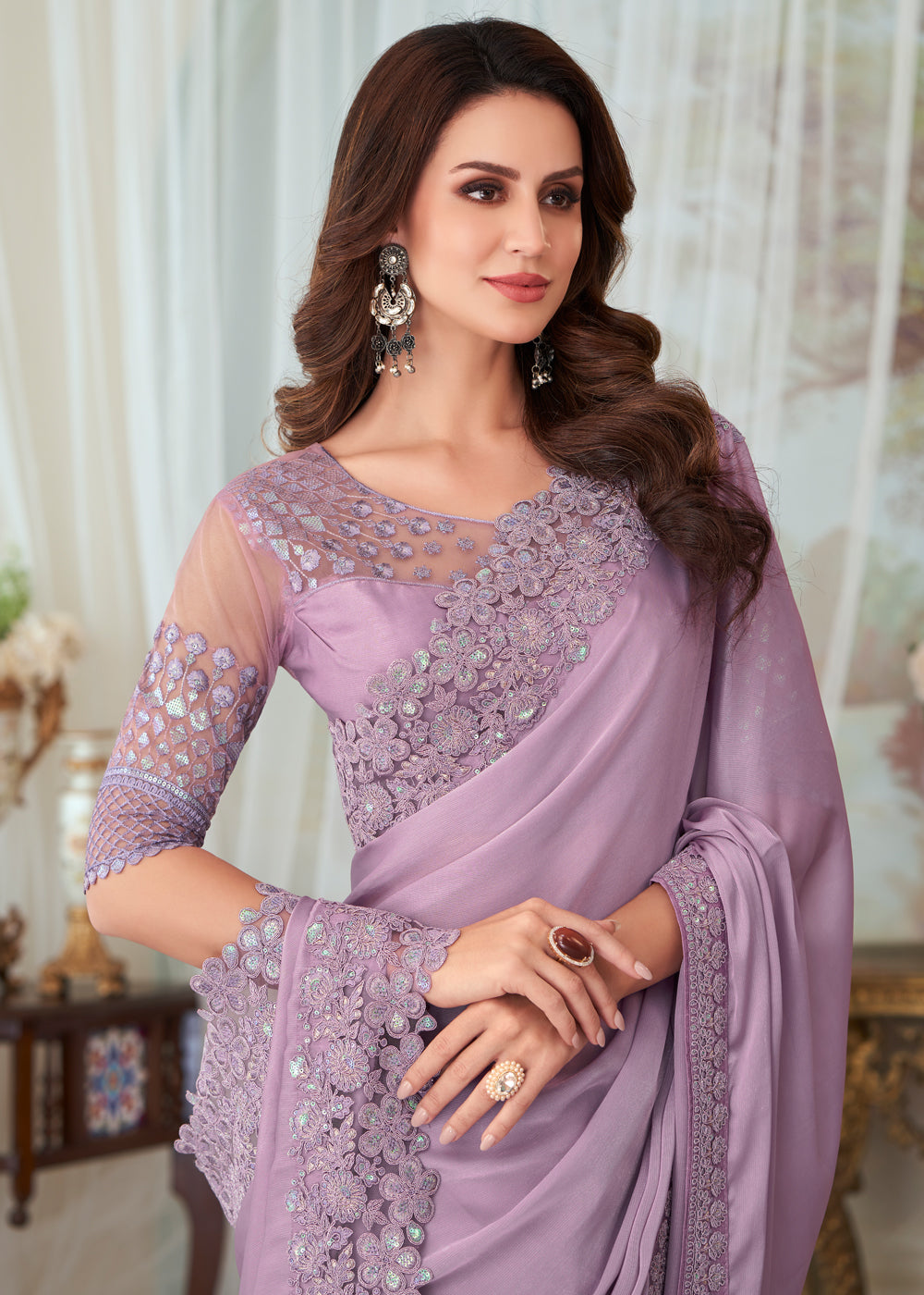 Melanie Purple Woven Satin Silk Saree