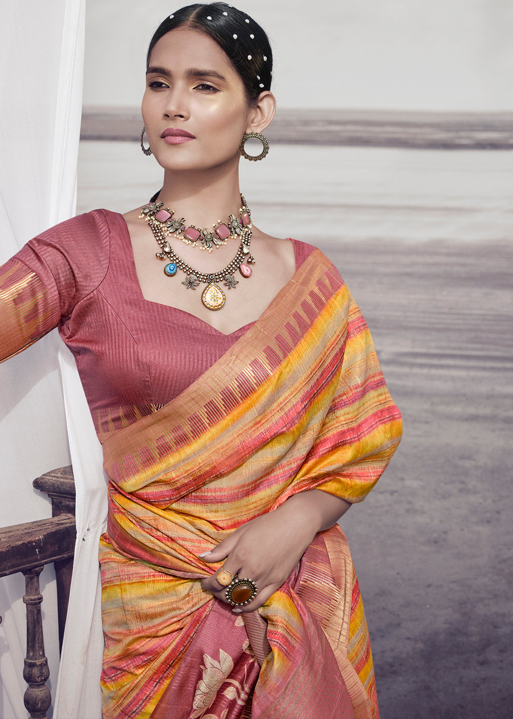 Multicolor Printed Designer Silk Saree