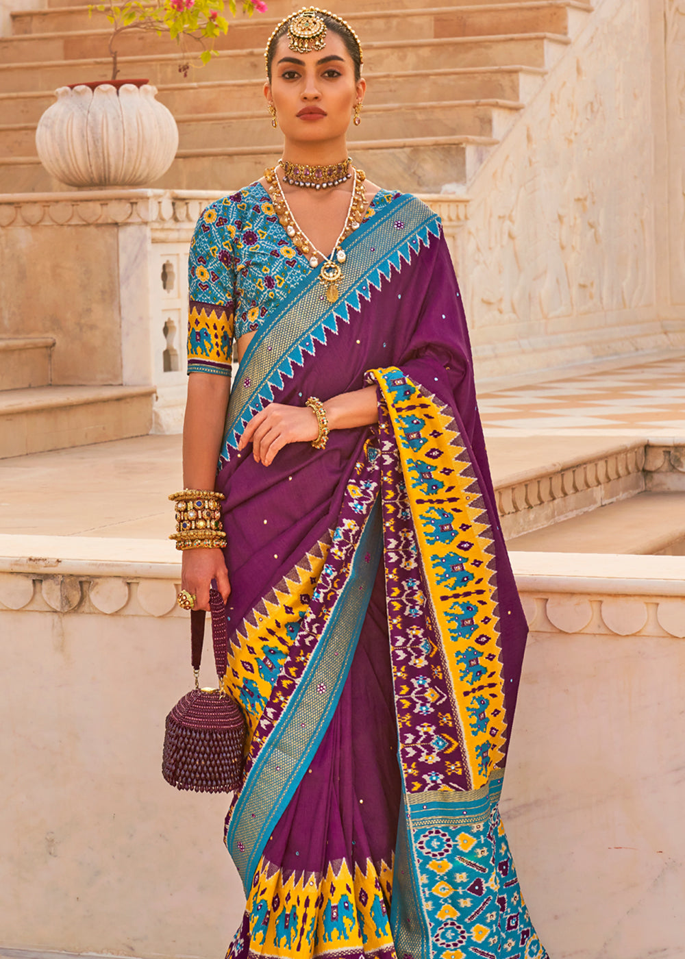 Cosmic Purple and Blue Woven Patola Silk Saree